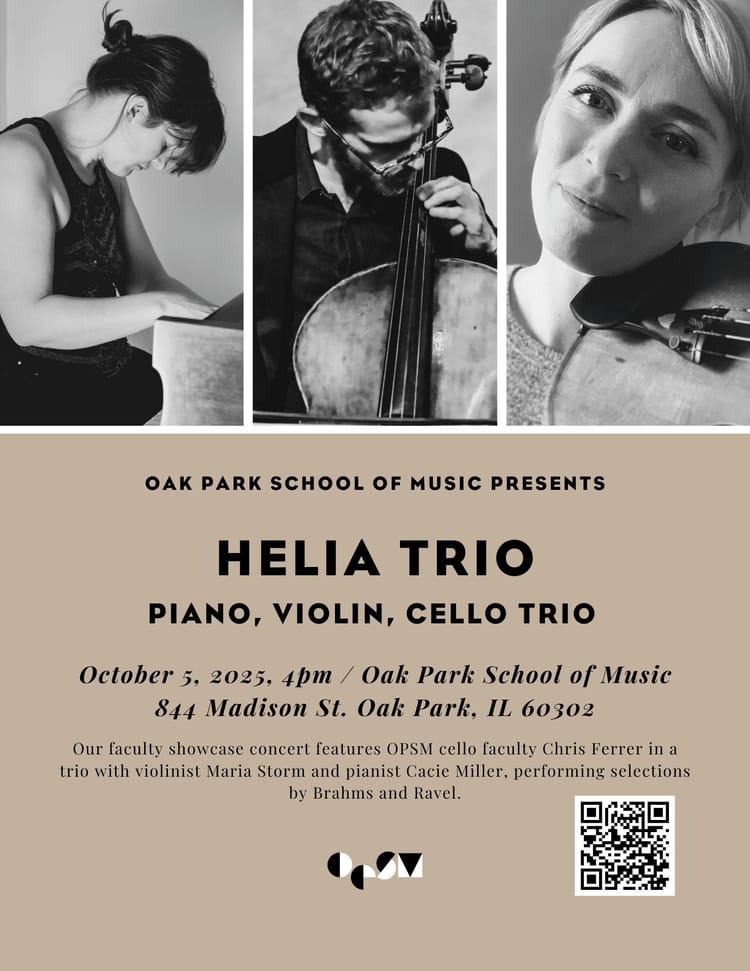 October 5, 4PM - Helia Trio at Oak Park School of Music